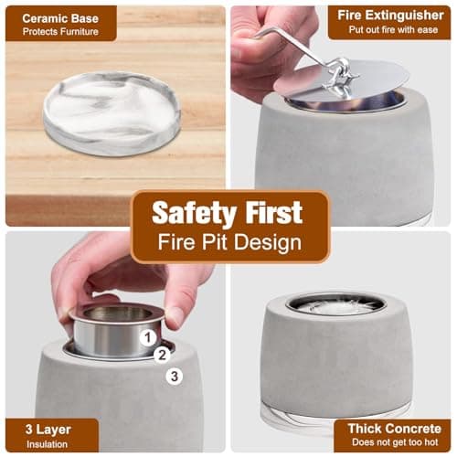 Concrete Tabletop Fire Pit with ASTM Certified, Table Top Portable Rubbing Alcohol Fireplace Indoor Outdoor Decor Long Time, White