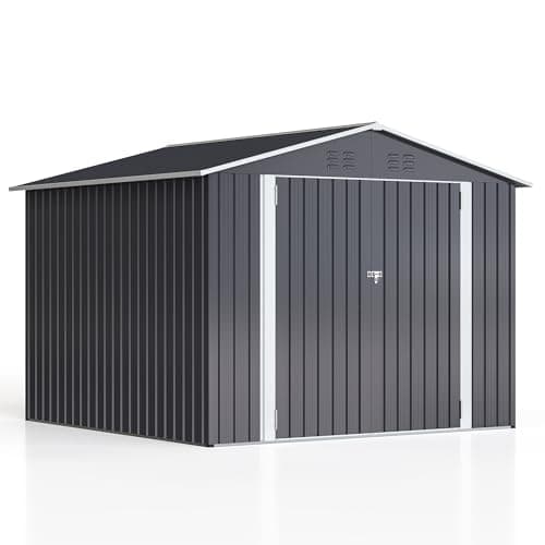 WKM 8x8 FT Outdoor Storage Shed, Utility Metal Tool Storage with Lockable Doors and Updated Frame Structure, Large Metal Garden Shed for Backyard, Patio Lawn, Black
