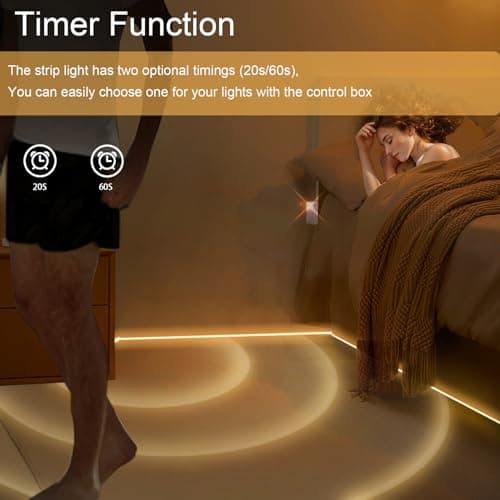 echosari Battery Operated Motion Sensor Cabinet Strip Lights, 9.8Ft 90 LED Counter Closet Strip Light, Motion & Night Sensor Safe Tape Light for Stairs,Wardrobe,Kitchen (Warm White)