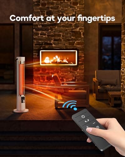 Patio Heater for Outdoor Use, Electric Space Heater Indoor, Portable Infrared Heater with 60-Degree Oscillation, Timer, Remote, for Patio, Gazebo, White