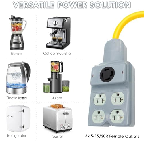 240V to 120V Adapter, Generator Plug NEMA L14-30P to L14-30R and 4 Port 5-20R/5-15R 4 Prong Twist Lock 30 Amp Male Plug to Female Receptacle for RV Workshop Outdoor Activity (Gray)