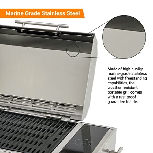KENYON Frontier Portable Electric Grill, Waterproof Digital Touch Control, UL-Approved For Indoor And Outdoor Use, Stainless Steel, Rust-Proof Grill, Quick Heat Up, Dishwasher Safe, 120V
