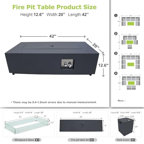 42" Rectangular Propane Fire Pit table 50,000 BTU Fireplace Table with Wind Guard, Lid, Rocks and Cover - Fire Pits & Outdoor Fireplaces - Gas Fire Pits for Outside Patio (Black, 42" Standard)