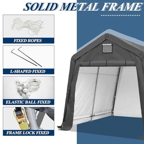 COVERONICS 10' x 10' Outdoor Storage Shed - Heavy Duty Portable Shelter Carport with Ventilation Windows and Roll-up Doors, Storage Shelter Tent for Motorcycle, Bike, Lawnmower and Garden Tools, Grey