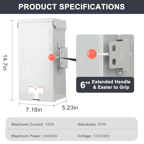 Generator Transfer Switch 100A, Manual Transfer Switch for Home Generator, Heavy Duty Double-Throw 120/240V,24000W for Indoor Outdoor Use,NEMA 4X Standards