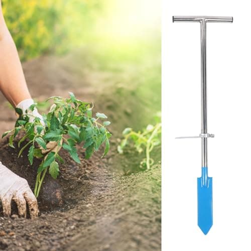 Hand Dibber, Garden Dibber Bar with Foot Pedal, T Handle & 8.5in Blade, Stainless Steel Planting Bar, Long Dibbler Garden Tool for Digging, Transplanting, Gardening, Planting(Blue)