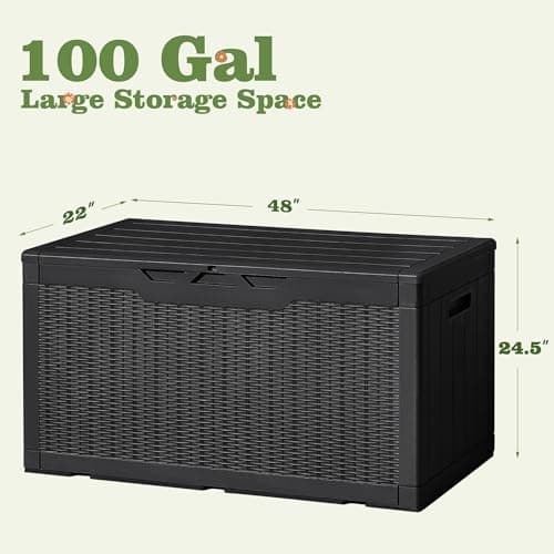 Flamaker Outdoor Storage Box 100 Gallon Waterproof Resin Deck Box Delivery Box with Air Rod Indoor Outdoor Lockable Storage Bench for Patio Cushions, Tools, Pool Accessories (Black)