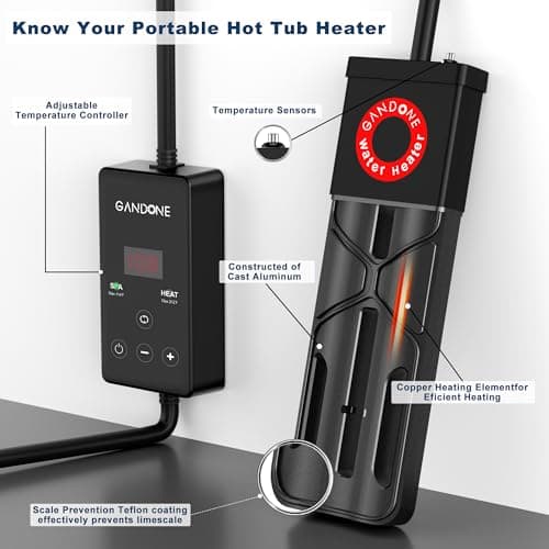 Dual Spa Water Heater, Portable Hot Tub Immersion Water Heater Cast Aluminum Submergible mit Temperature Sensor and Digital Display for Bathtub