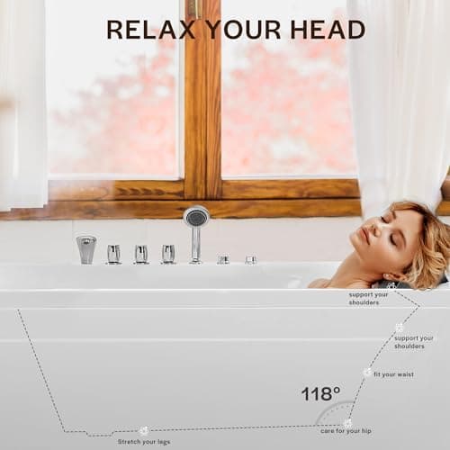72-Inch Whirlpool Jetted Tub,Acrylic Hydro Massage Bathtub with 10 Jets, Color-Changing LED Lights,2-Person Jetted Bath Tub for Couples