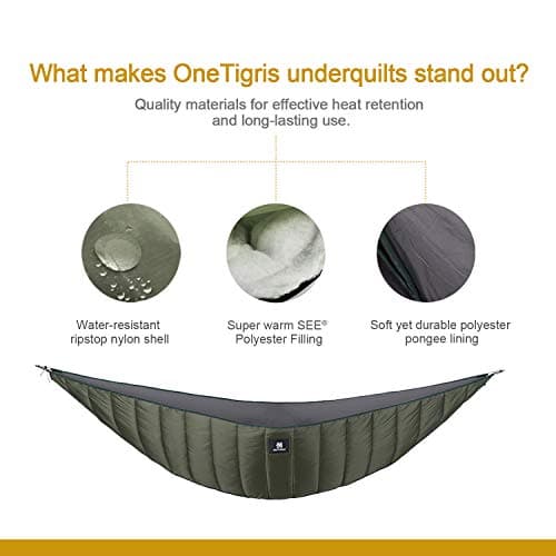 OneTigris Night Protector Ultralight Hammock Underquilt, Full Length Camping Quilt for Hammocks Warm 3-4 Seasons, Weighs only 28oz, Great for Camping Hiking Backpacking Traveling Beach