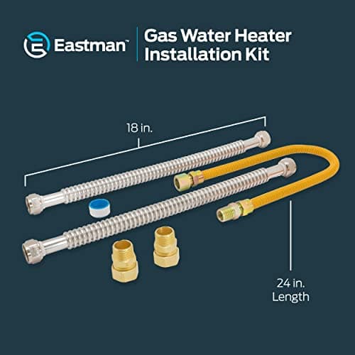 Eastman Gas Water Heater Installation Kit, 18 Inch Corrugated Stainless Steel Water Heater Hoses, 24 Inch Yellow Gas Supply Connector, 48280