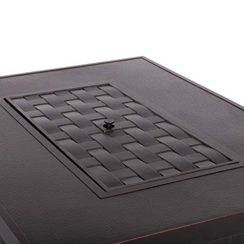Fire Sense 62745 Armstrong Basketweave Aluminum Convertible Gas Fire Pit Table 55000 BTU Multi-Functional Outdoor Firepit with Fire Bowl Lid, Nylon Cover Clear Fire Glass Bronze Finish - Rectangular