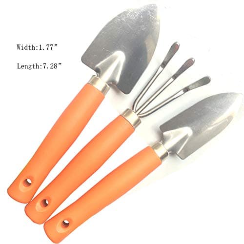Mini Kids Garden Tool Set for Toddler with Trowel, Cultivator, Transplanter 3 Piece Mental Hand Tools (Orange)