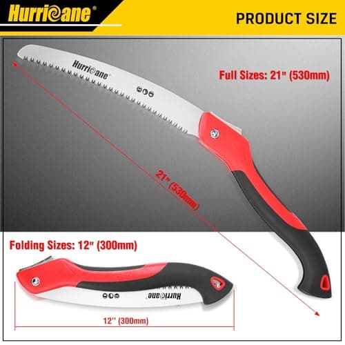 HURRICANE Folding Hand Saw, 10 Inch Pruning Saw, Hand Saw for Wood Cutting, Camping Tree Saw with SK5 Curved Blade, Triple-cut Razor Teeth, Outdoor Portable Saw for Tree Trimming, Gardening, Hiking