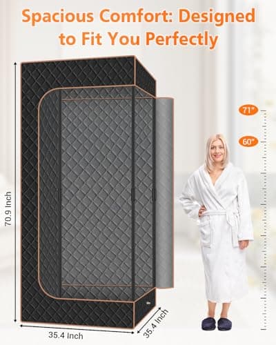 Portable Steam Sauna for Home: Full Body Sauna Box with 3L 1000W Steamer, 9Levels, Remote Control, Folding Chair, Saunas Tent for Gym, Pilates, Spa, Indoor, Outdoor, 36" x 36" x 71", Black & Brown