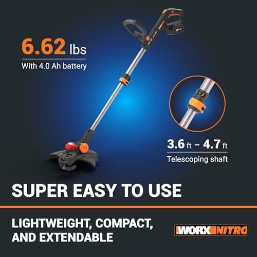 Worx Nitro 20V 13" Cordless String Trimmer with Brushless Motor, 3-in-1 Grass Trimmer Edger Mini-Mower, Lightweight Weed Trimmer COMMAND FEED Instant Line Advancement WG173– Battery & Charger Included
