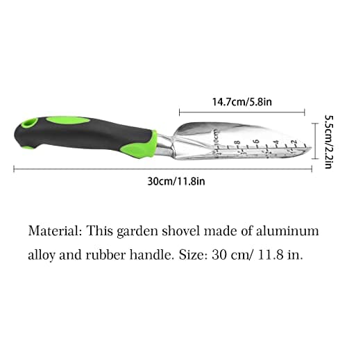 Transplanter Trowel Garden Shovel Hand Trowel Cast-Aluminum Heavy Duty Gardening Tool Depth Marker Measurement Trowel with Ergo Handle for Digging and Planting Engraved Depth Guide (Green)