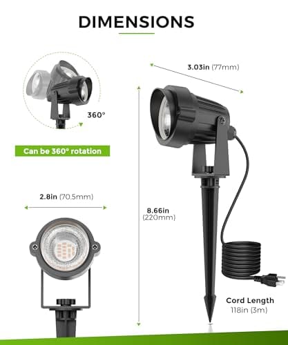 LOHAS Landscape Spot Lights Outdoor, 5W Dusk to Dawn Outdoor Lighting, LED Spotlights for Yard, 120V 450LM Outside Lights for House, 9.84-ft Cord, IP66 Waterproof 3000K, UL Listed 2 Pack