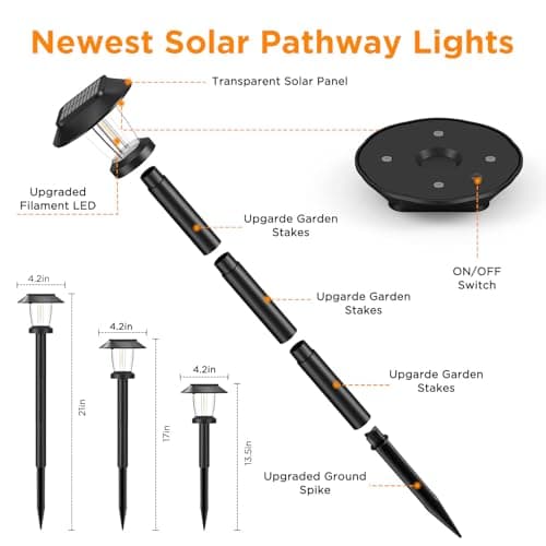 Solar Pathway Lights Outdoor - 8 Pack Solar Powered Garden Lights Waterproof, Decor Landscape Lighting with Three Lighting Modes for Yard, Lawn, Walkway, Driveway, Warm White