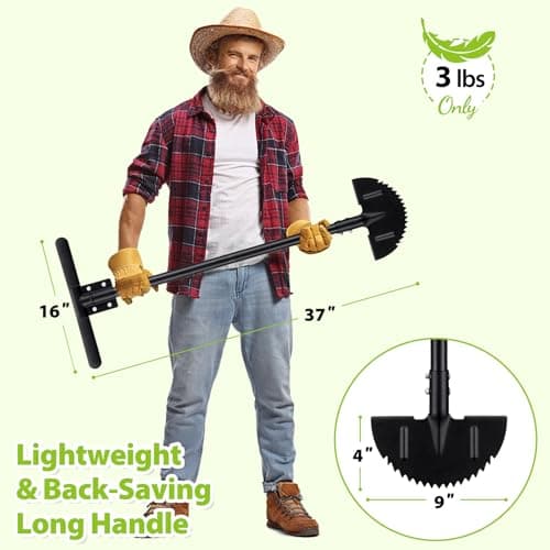 Edger Lawn Tool, Manual Half Moon Edger with Sharp Round Saw Tooth Blade and Step, Stand Up Gardening Tools for Landscaping, Borders, Sidewalk, Turf, Metal Garden Grass Edging Tool with Foam T Grip