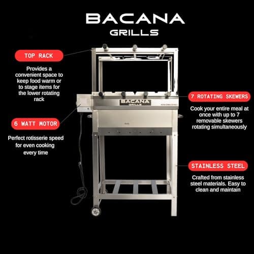 All-in-One Brazilian BBQ Grill - 7 skewers - Churrasco - Multi Rotisserie - Stainless Steel - Portable Wood Fire & Charcoal Gaucho Churrasqueira Chicken Grill