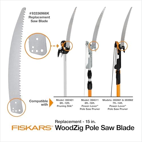 Fiskars Pole Saw Blade Replacement for Fiskars Pruning Saws and Tree Pruners, 15" Blade with Woodzig Chainsaw-Style Tooth Design