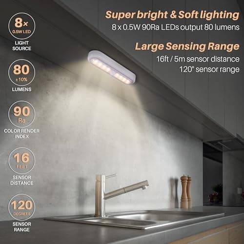 STAR-SPANGLED 3 Pack 7” Motion Sensor Lights Indoor Battery Operated, Stick on LED Light for Closet, Stairs, Under Cabinet, Warm White