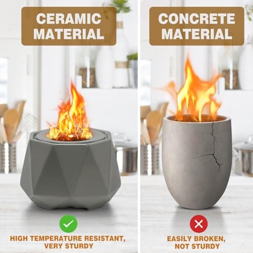 Ceramics Table Top Fire Pit Bowl, Indoor Outdoor Tabletop Fire Pits Bowl for Smores Portable Fireplace for Patio Balcony Decor Gathering, Grey