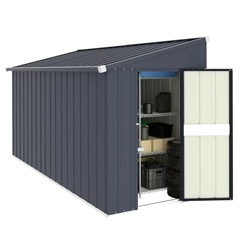 MUPATER 4×10 FT Storage Shed for Outdoor,Lean-to Shed Kit with Thickened Galvanized Steel, Metal Tools Shed with Lockable Door and Air Vents for Patio Garden, Grey