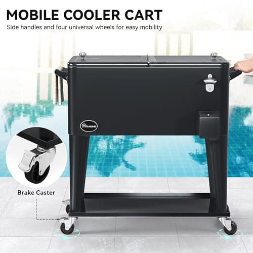 YITAHOME 80 Quart Patio Cooler Cart with Bottle Opener Drainage, Portable Rolling Beverage Cart for Pool Deck Party Cookouts
