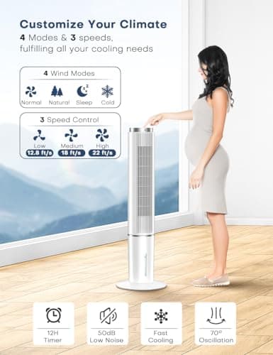 42 INCH Portable Air Conditioners w/LED Touch Screen, 4 Mode&3 Speed,1-Gal Tank for 15H Cooling Evaporative Air Cooler,12H Timer, No Hose No Window Needed, 90° Oscillating AC Unit for Bedroom