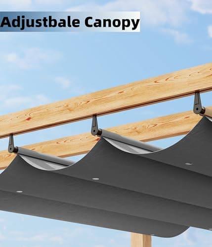 10 x 13 Ft Wood-Grain Aluminum Pergola Outdoor Pergola with Retractable Canopy Sun Shade Shelter for Garden, Patio, Backyard, Deck - Gray