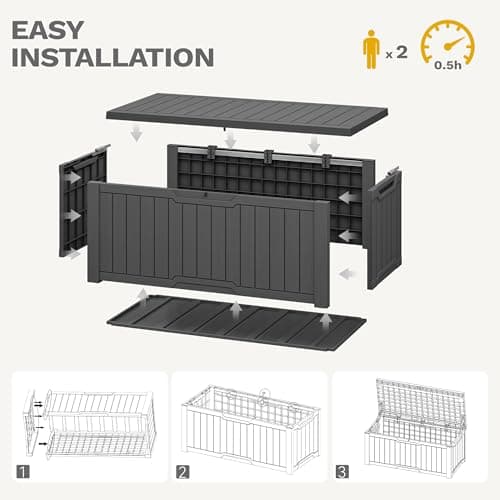 DWVO 120 Gallon Outdoor Storage Deck Box, Weather-Resistant Resin, Versatile for Patio Furnishings, Outdoor Cushions, Garden Tools, and Sports/Pool Gear (Dark Gray)