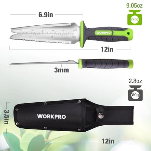 WORKPRO Hori Hori Garden Knife, Garden Tools with Oxford Sheath, 7" Stainless Steel Blade with Cutting Edge, Multi-Purpose Weed Puller tool with Hanging Hole for Planting, Weeding, Digging