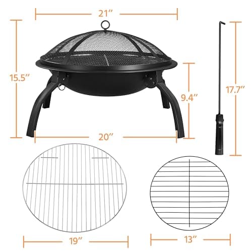Yaheetech 21inch Fire Pit Portable Folding Steel Fire Bowl Garden Treasures Fire Pit for Outside Fireplace with Carrying Bag, Spark Screen, BBQ Grill & Log Grate for Patio Backyard Camping Bonfire