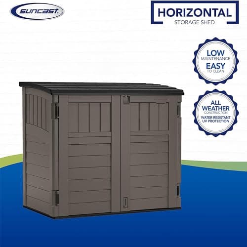 Suncast 34 Cu. Ft. Horizontal Shed for Outdoor Storage w/Locking System, Stoney/Black
