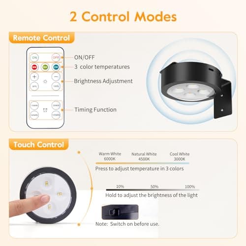 Brightown 2-Pack Picture Lights for Wall, Magnetic Art Display Picture Lights with Remote, 3 Lighting Modes Battery Operated Picture Light, Dimmable & Timer Art Wall Lights for Pictures, Black
