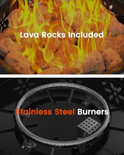 AMADA HOMEFURNISHING 19″ Propane Fire Pit with Grill Grate, 58,000 BTU, Folding Legs, Propane Tank Holder, Cover, and Carry Strap, No Ignition Needed, Easy Flame Adjustment, CSA-Certified, Portable