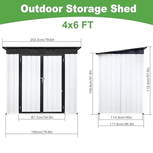 6×4Ft Outdoor Storage Shed Metal Storage Shed with Flat Roof, Weatherproof Heavy Duty Tool Shed for Backyard & Garden Equipment, Black-White