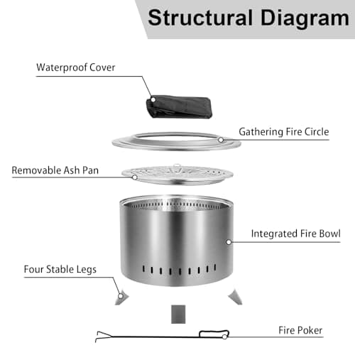 Smokeless Fire Pit,22 Inch Stainless Steel Firepit, Outdoor Wood Burning Fire Pit with Cover,Smokeless Firepits for Outside Backyard Patio Garden Camping Bonfire