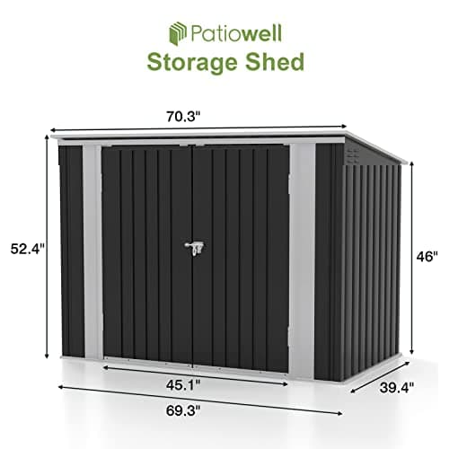 Patiowell 6 x 3 FT Horizontal Metal Shed, Outdoor Storage Shed with Double Lockable Doors and Easy Lift Hinges for Trash Cans, Garden Tools and Pool Accessories, Sloping Roof for Backyard Garden Lawn