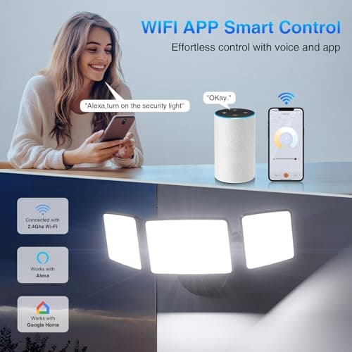Onforu 100W Smart LED Security Flood Lights Outdoor, 9000LM Brightness Adjustable, WiFi Alexa Flood Light APP Control Tunable 2700K-6500K, Exterior Floodlight with 3 Adjustable Heads for Yard Garage