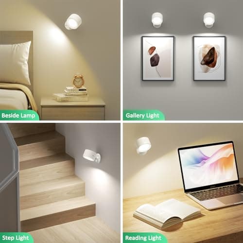 LED Wall Sconces 2 Pcs with Remote, Wall Mounted Lights Rechargeable Battery Operated, 3 Color Temperatures & Dimmable Wall Lamp Magnetic 360° Rotation Wireless Light for Bedroom Living Room