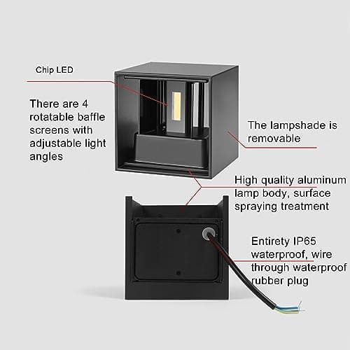 2 Pack LED Outdoor Wall Lights Exterior/Interior, Up and Down Lights IP65 Waterproof Wall Sconces, Square Aluminum Outdoor Wall Lighting Fixtures, Modern Black 12W 3000K Warm Lights