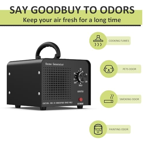 0zone Generator 30000mg - O3 Air Purifier for Home & Car, Ozone Machine Odor Removal for Smoke & Pet (Black)