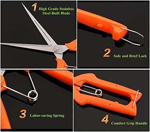 9.8 Inch Gardening Hand Pruner, Pruning Shear with Lengthened Straight Stainless Steel Blade, Micro-Tip Snips for Narrow Space, Extra Long Nose Garden Scissors …