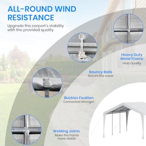 Carport 10x20 Heavy Duty Portable Garage,Galvanized Frame Carport Canopy,Portable Garages and Shelters with 8 Leg&4 Wind Rope,Car Tent Garage with All-Season Tarp for Boat Truck Bike,Without Sidewall
