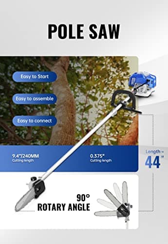 26cc Weed Wacker Gas Powered, String Trimmer/Edger, Pole Saw, Hedge Trimmer and Brush Cutter Blade, 4-in-1 Multi Yard Care Tools, Rubber Handle & Shoulder Strap Included