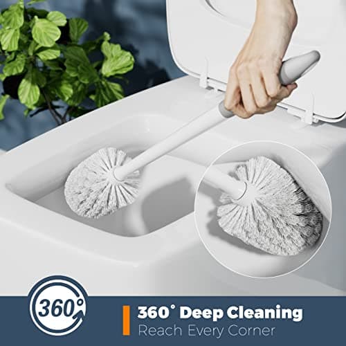 Toilet Brush, 4 Pack Toilet Brush and Holder Set, Toilet Bowl Brush with 4 Grout Brush, Toilet Bowl Brush and Holder for Bathroom, (White)