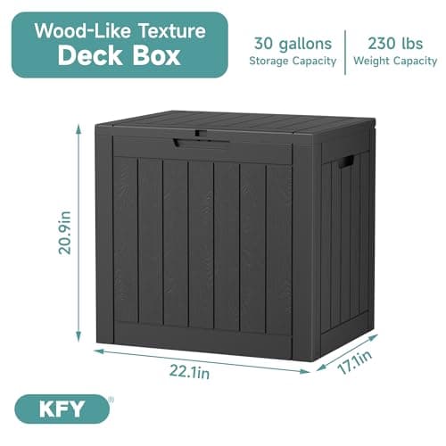 30 Gallon Waterproof Resin Deck Box, UV Resistant Outdoor Storage for Garden, Patio, Porch, Delivery,Striped Black